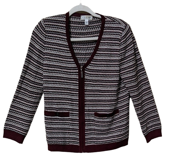 St. John Sweaters - St. John Sport wool blend knit striped v-neck zipper front cardigan Small